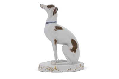 Lot 13 - Meissen Figure of a Seated Greyhound on oval...