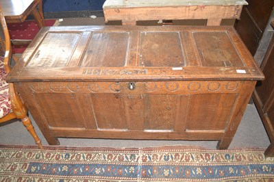Lot 403 - 17th Century oak coffer of typical form, the...