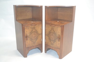 Lot 438 - A pair of small Art Deco walnut veneered...