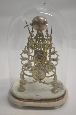 Lot 455 - A late 19th Century brass skeleton clock of...