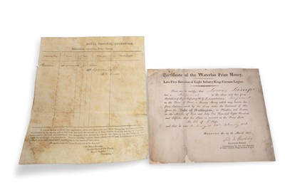Lot 109 - RARE WATERLOO PRIZE MONEY CERTIFICATE: SGT...