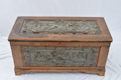 Lot 220 - Victorian pine framed blanket box, the lid and...