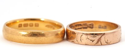 Lot 221 - Two gold rings: to include a 22ct wedding band,...