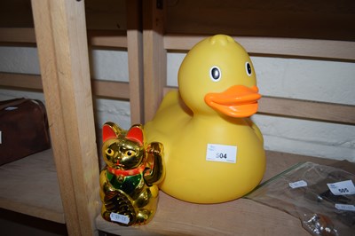 Lot 504 - LARGE YELLOW TOY DUCK AND A CHINESE LUCKY...