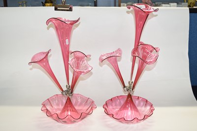 Lot 236 - A late 19th Century cranberry epergne together...