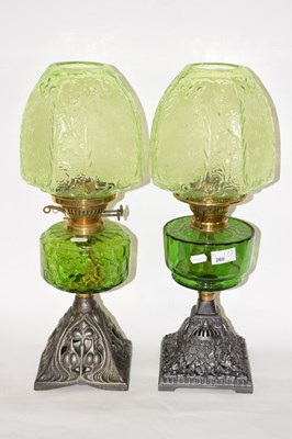 Lot 260 - Two late 19th Century glass oil lamps, the...