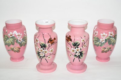 Lot 275 - Two pairs of pink glass vases, the first pair...