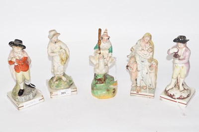Lot 303 - Group of five Staffordshire figures, late...