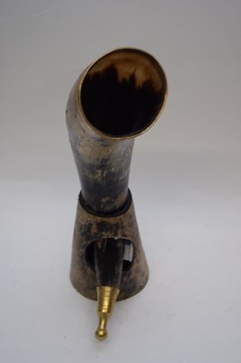 Lot 224 - Antique brass mounted cow horn drinking vessel...