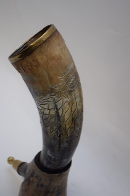 Lot 224 - Antique brass mounted cow horn drinking vessel...