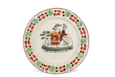 Lot 24 - Rare Creamware Nursery Plate ; " A Visit to...