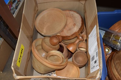 Lot 574 - ONE BOX VARIOUS WOODEN PLATES, GOBLETS ETC