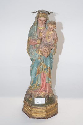 Lot 243 - Carved wooden figure of the Madonna and child...