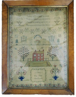 Lot 190 - A mid 19th century sampler, with religious...