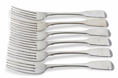 Lot 166 - A set of six George III silver fiddle pattern...