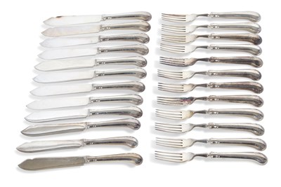 Lot 181 - Twelve pairs of silver fish eaters, the blades...