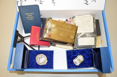 Lot 91 - Box of Halcyon Days enamel boxes and other...