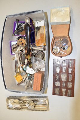 Lot 104 - A box of various assorted cutlery, costume...