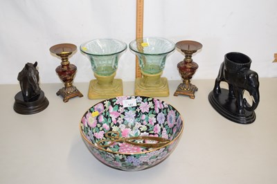 Lot 141 - Mixed Lot: Pair of glass vases, bronzed resin...