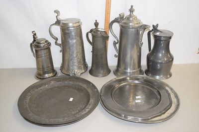 Lot 149 - Mixed Lot: Various large pewter tankards and...
