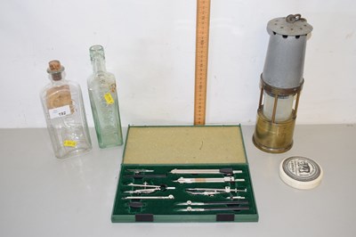 Lot 192 - Mixed Lot: Vintage miners lamp, glass bottles etc