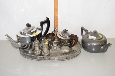 Lot 201 - Silver plated tea set plus further cruet items