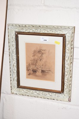 Lot 239 - A small 19th Century study of a river bridge,...