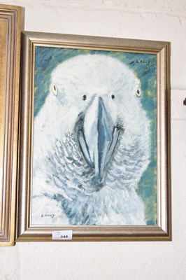 Lot 248 - Study of a parrot, oil on canvas, signed Lally