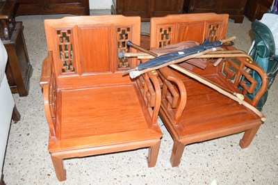 Lot 281 - A pair of Chinese hardwood armchairs