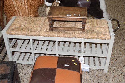 Lot 299 - Combination shoe rack and rush seated stool