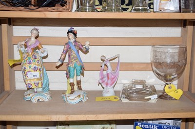 Lot 509 - A pair of figuines together with glass inkwell...