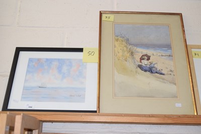 Lot 550 - Watercolour of a woman and children on the...