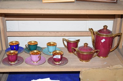 Lot 553 - Quantity of coloured and gilt decorated coffee...