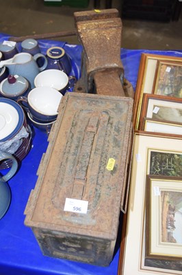 Lot 596 - Bench anvil and a tin box