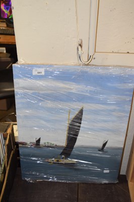 Lot 641 - Boats on the water, oil on board, unframed