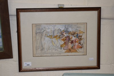 Lot 658 - Watercolour illustration, framed