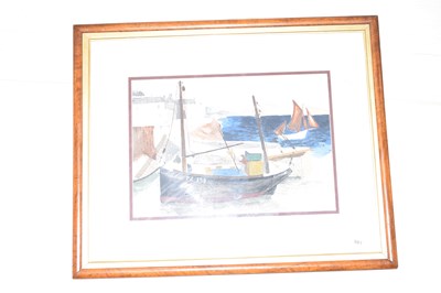 Lot 661 - Boats in the harbour, watercolour, framed