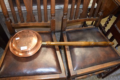 Lot 413 - SMALL COPPER BED WARMING PAN WITH PEACOCK...