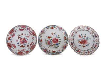Lot 81 - Three 18th Century Chinese porcelain plates...