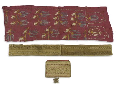 Lot 97 - An Afghan belt and embroidered purse fragment,...