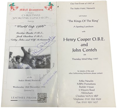 Lot 155 - A pair of sporting luncheon menus, signed by...
