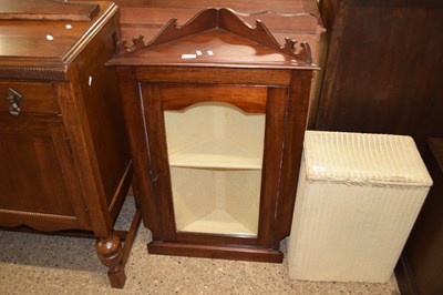 Lot 422 - SMALL MAHOGANY CORNER CABINET WITH GLAZED DOOR,...