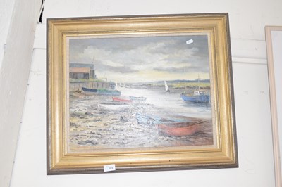 Lot 703 - Oil on board signed Shirley Carnt, boats by...