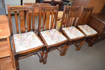 Lot 730 - Set of four upholstered oak dining chairs