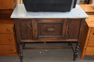 Lot 887 - Marble topped oak wash stand with barley twist...