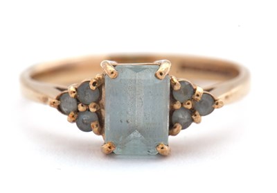Lot 59 - A 9ct aquamarine ring, set with an emerald cut...