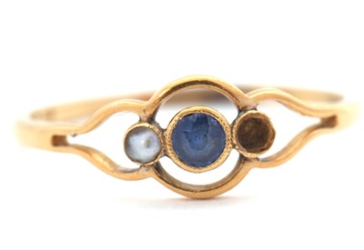 Lot 68 - A sapphire and cultured pearl ring, the...