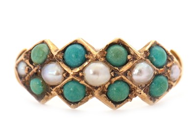 Lot 60 - A late Victorian 15ct turquoise and pearl ring,...
