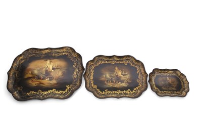 Lot 322 - A set of three Victorian papier mache black...
