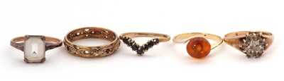 Lot 199 - Five gemset rings: to include a 9ct sapphire...